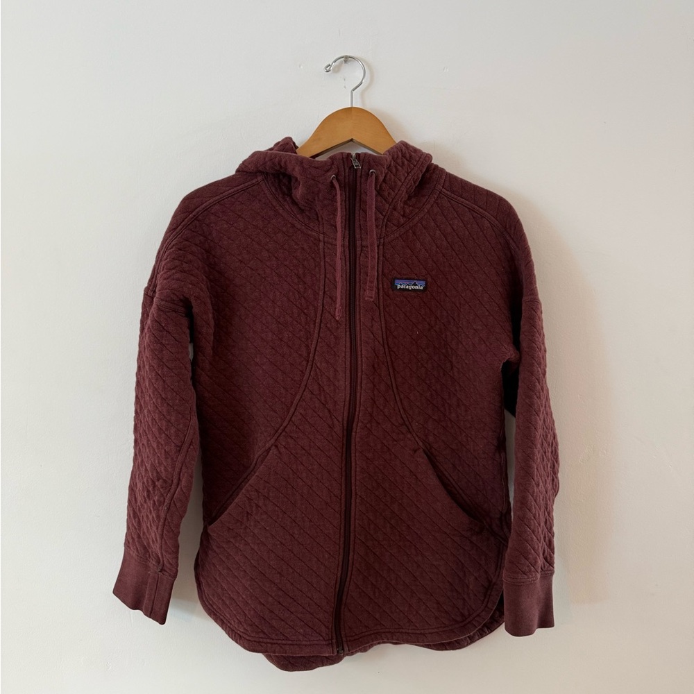 Patagonia Organic Cotton Quilted Hoody Burgundy Zip-Up Jacket Size Small - Picture 2 of 8